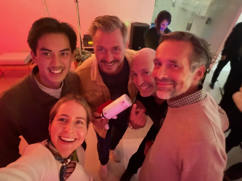 Selfie of the five members of the winning Unhunger team smiling together after the hackathon